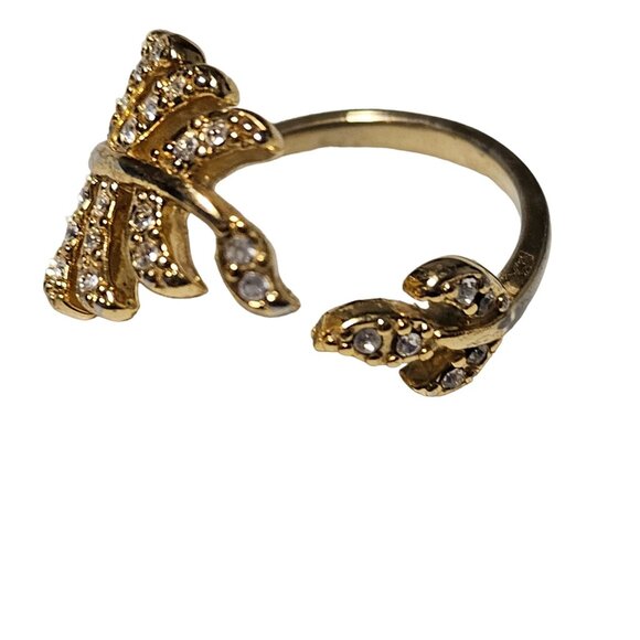 Elegant Gold Tone Leaf Rhinestone Wrap Ring Womens Size 7 1/4 Fashion Jewelry - Picture 2 of 4